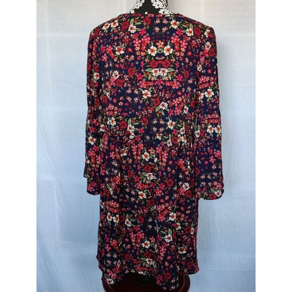 Madison Leigh Women Blue Casual Shirred Waist Floral Tunic Dress‎ Size 12 - Picture 2 of 8